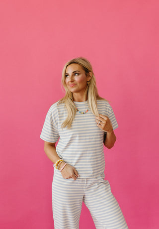 Ramsey Stripe Short Sleeve Top in Light Blue