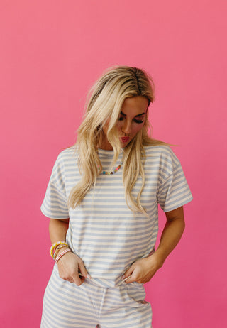 Ramsey Stripe Short Sleeve Top in Light Blue