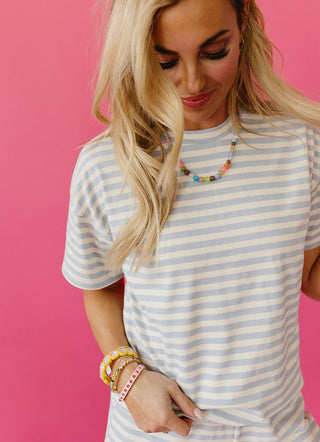 Ramsey Stripe Short Sleeve Top in Light Blue