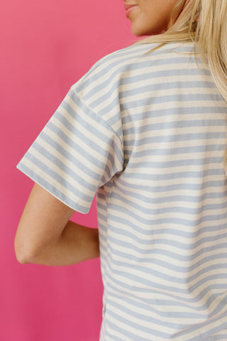 Ramsey Stripe Short Sleeve Top in Light Blue