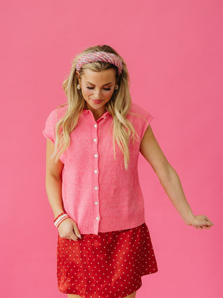 Sleeveless Piper Cardigan in Bubblegum