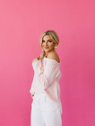 Cassie Off The Shoulder Sweater in Pink
