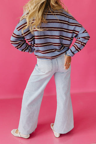 Piper Cardigan Multi-Stripe In Dusty Blue