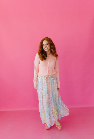 Zoey Pointelle Cardigan in Peach