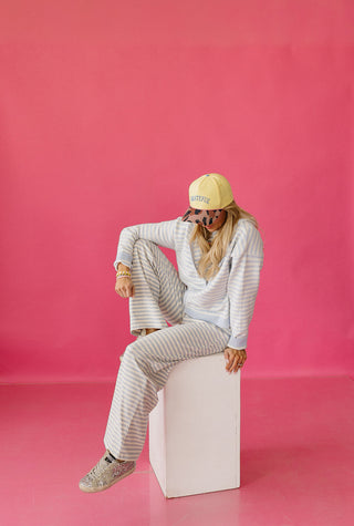 Tia Stripe Zip Up Hoodie in Baby Blue