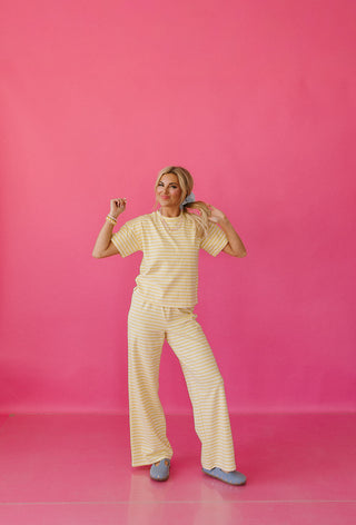 Ramsey Stripe Short Sleeve Top in Butter Yellow