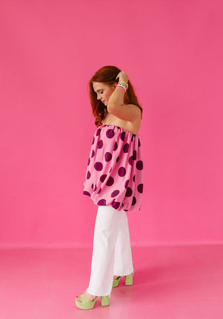 Leah Polka Dot Bubble Hem Tunic Top