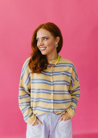 Piper Cardigan Multi-Stripe In Honey
