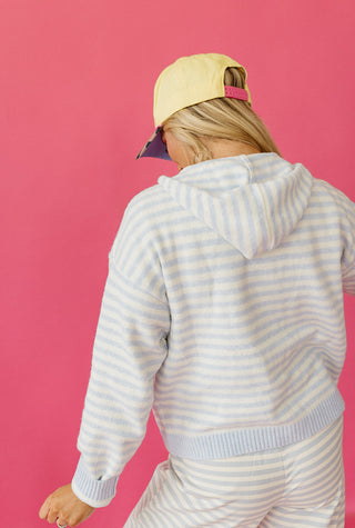 Tia Stripe Zip Up Hoodie in Baby Blue