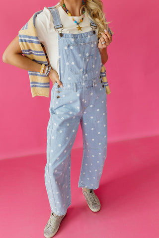 Gemma Polka Dot Barrel Overalls In Denim - RESTOCK