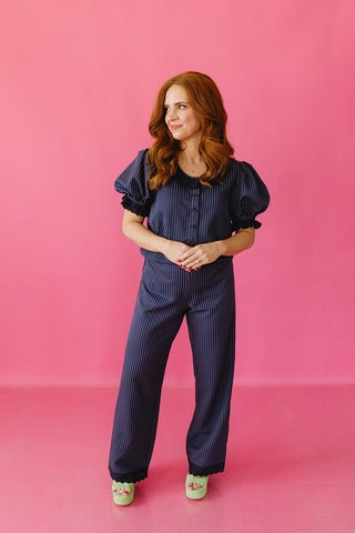 Jaden Pinstripe Lace Top