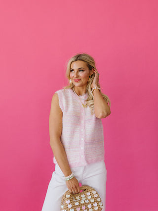 Averie Brushed Multi Colored Stripe Sweater Vest in Pink