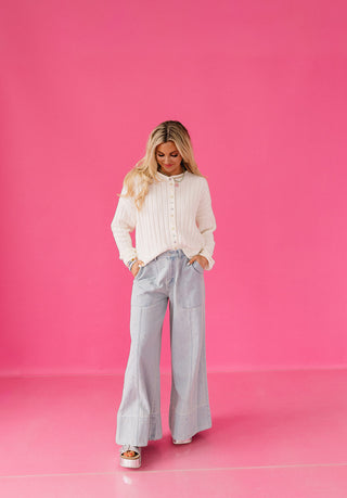 Kellen Cardigan Ribbed Mix Match Button in Snow