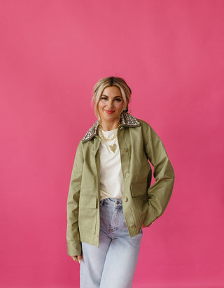 Olive Jeweled Collar Jacket
