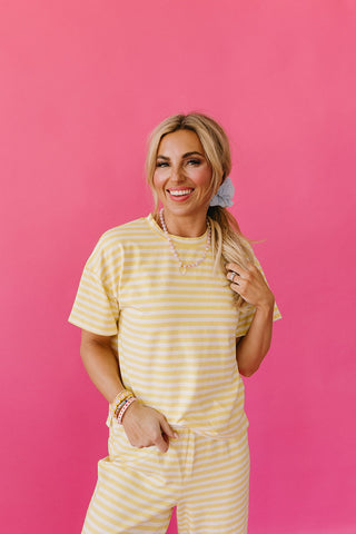 Ramsey Stripe Short Sleeve Top in Butter Yellow