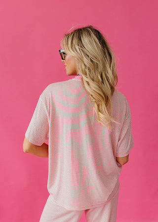 Carter Stripe Short Sleeve Top in Pink/White