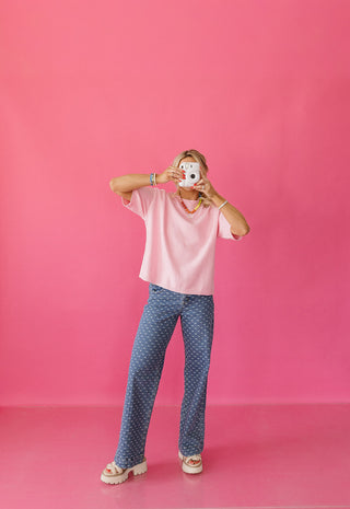 Kendall Short Sleeve Sweater In Pink