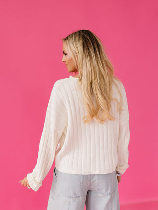 Kellen Cardigan Ribbed Mix Match Button in Snow