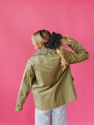 Olive Jeweled Collar Jacket