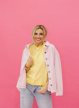 Sleeveless Piper Cardigan in Butter Yellow Stripe