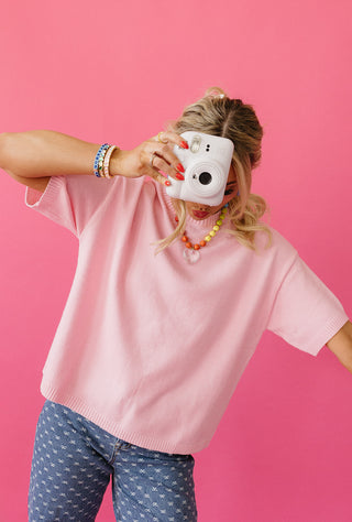 Kendall Short Sleeve Sweater In Pink