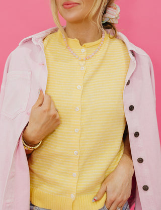 Sleeveless Piper Cardigan in Butter Yellow Stripe