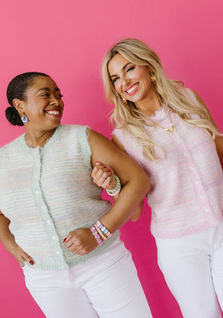 Averie Brushed Multi Colored Stripe Sweater Vest in Pink