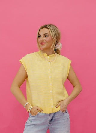 Sleeveless Piper Cardigan in Butter Yellow Stripe