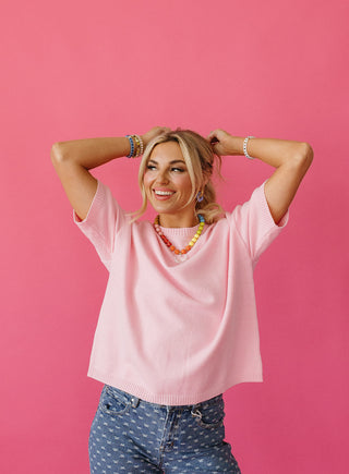 Kendall Short Sleeve Sweater In Pink