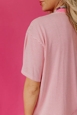 Carter Stripe Short Sleeve Top in Pink/White