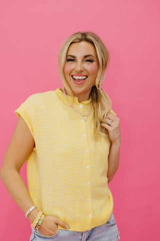 Sleeveless Piper Cardigan in Butter Yellow Stripe