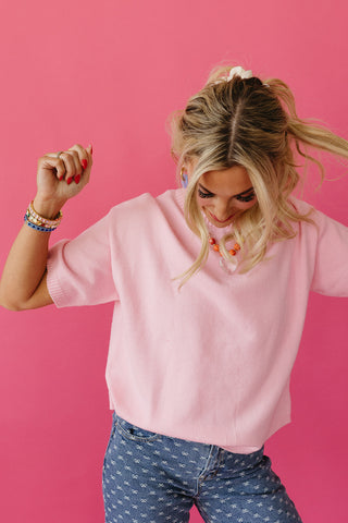 Kendall Short Sleeve Sweater In Pink