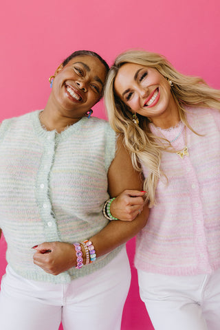 Averie Brushed Multi Colored Stripe Sweater Vest in Pink