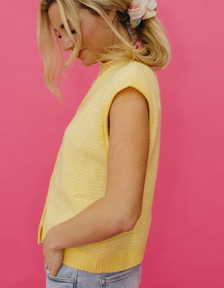Sleeveless Piper Cardigan in Butter Yellow Stripe