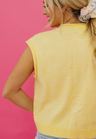 Sleeveless Piper Cardigan in Butter Yellow Stripe