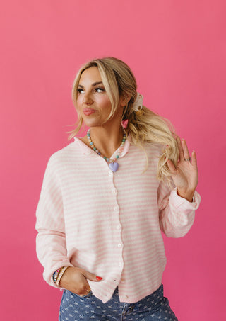 Piper Cardigan - Pink Mini Stripe RESTOCK