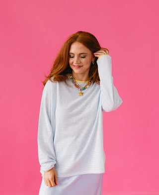 Kaya Stripe Top in Sky/White