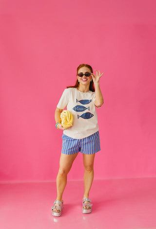 Dylan Stripe Denim Shorts In Indigo