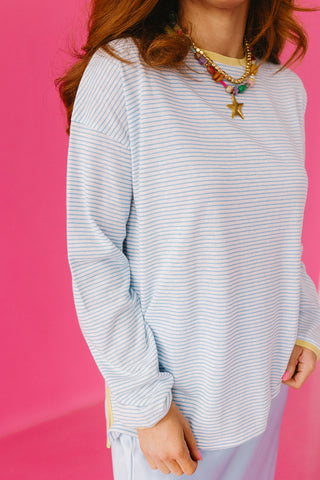 Kaya Stripe Top in Sky/White
