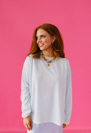 Kaya Stripe Top in Sky/White