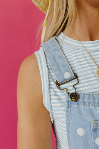 Cameron Knit Tank Top In Light Blue/White