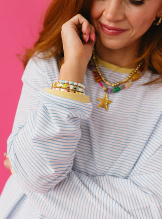 Kaya Stripe Top in Sky/White