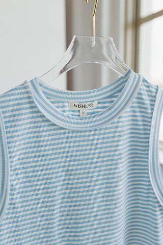 Cameron Knit Tank Top In Light Blue/White