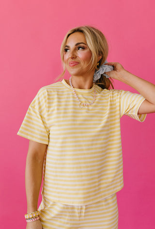 Ramsey Stripe Short Sleeve Top in Butter Yellow