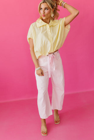 Marissa Bubble Button Up Top in Lemon