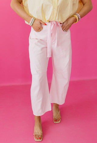 Saylor Barrel Pants in Light Pink