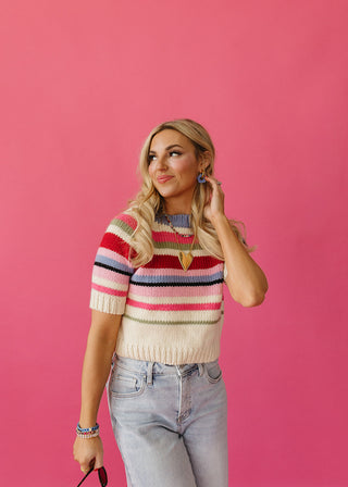 Zayne Short Sleeve Stripe Sweater