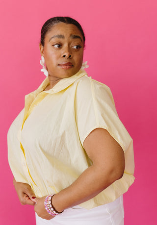 Marissa Bubble Button Up Top in Lemon