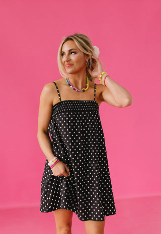 Reese Polka Dot Mini Dress in Black