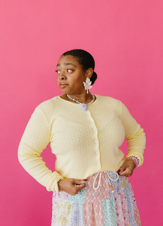 Zoey Pointelle Cardigan in Daisy